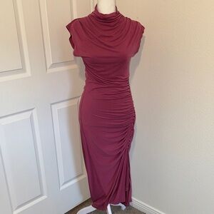 House of Harlow 1960 Pink Body-con Ruched Asymmetrical Midi Dress